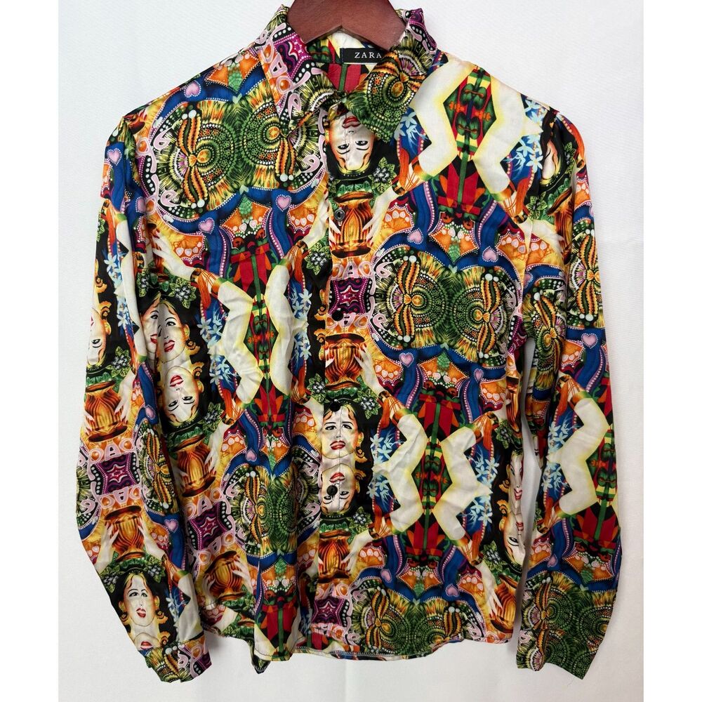 Zara Multicolor Printed Long-Sleeve Button-Up Top